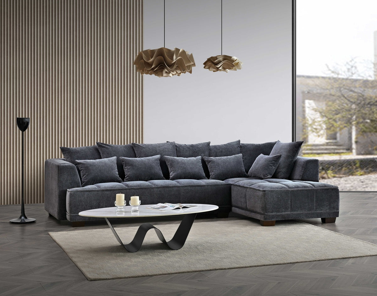 Gramercy Right Corner Sofa in Steel Velvet